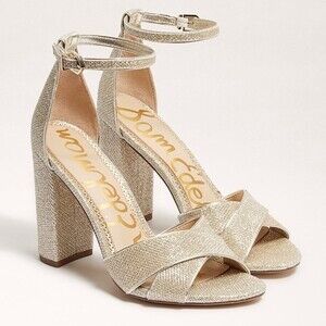 Sam Edelman Yancy Gold Metallic Textured Open Toe Block Heel Sandals Size 7